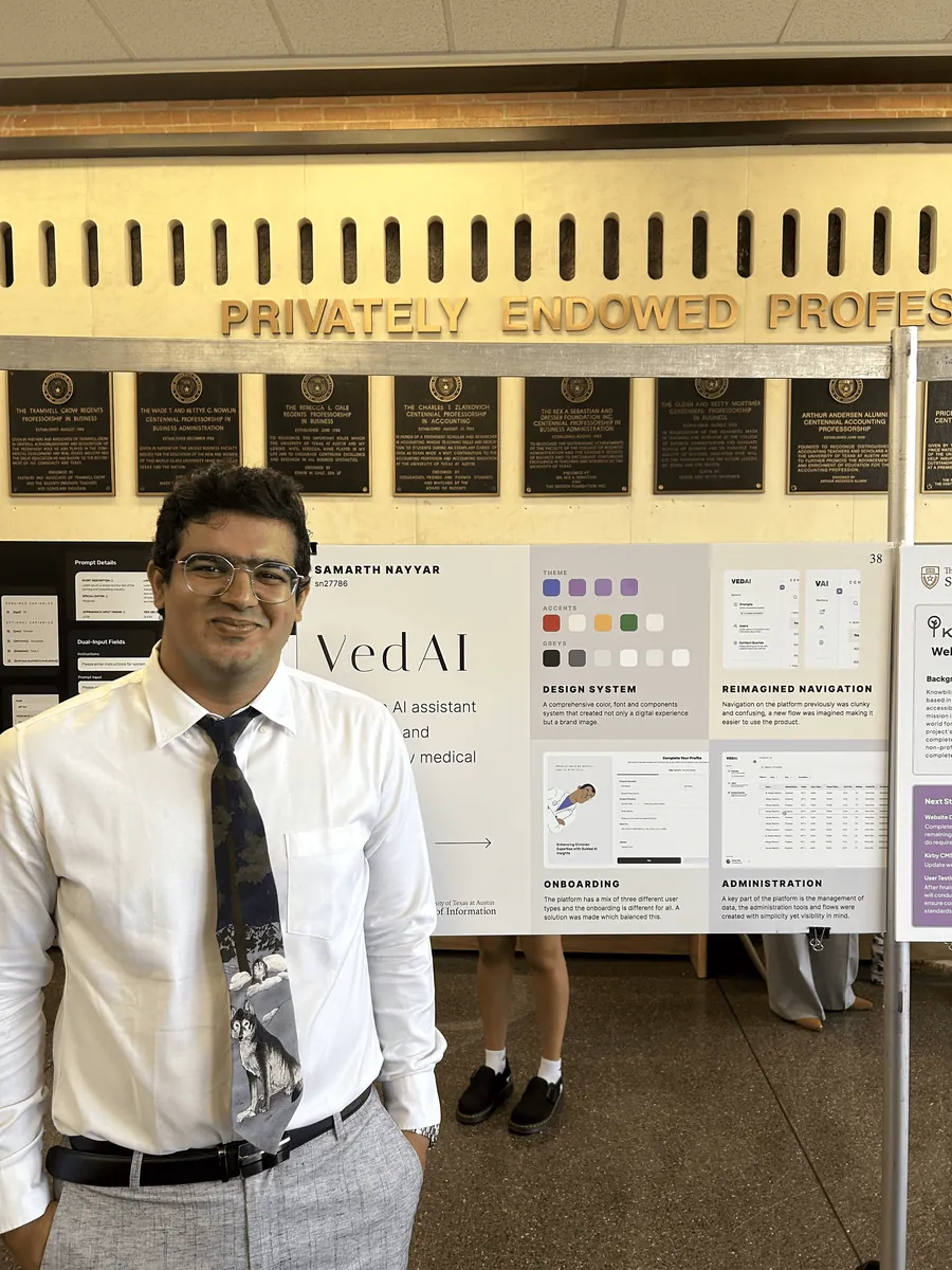 Presenting the VedAI research poster at UT Austin